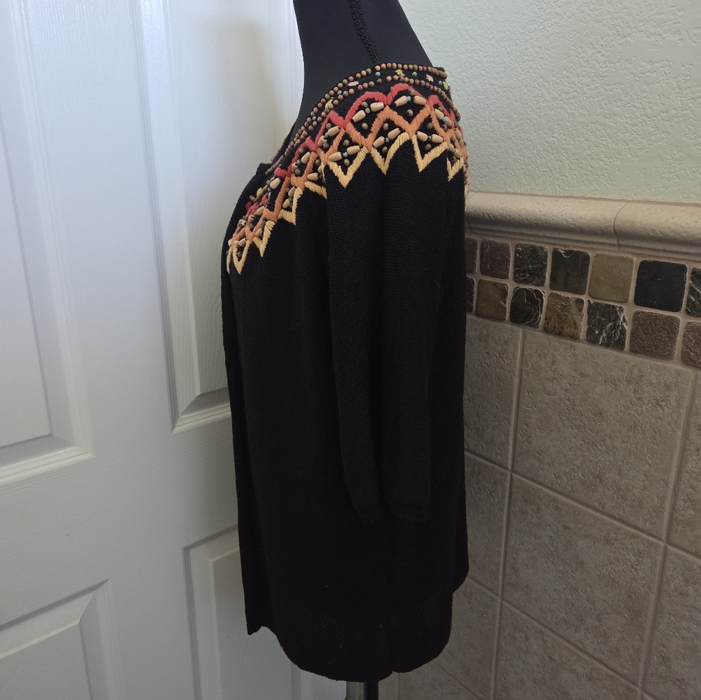 Double D Ranch Black Short-Sleeve Linen Cardigan W/ Embroidery & Beading Western - Picture 4 of 8